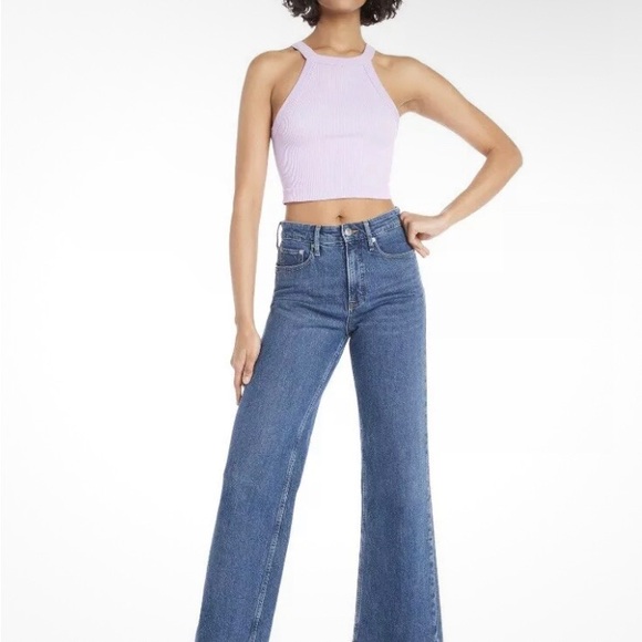 NO BOUNDARIES Cropped Tank Top Size Small 4-6 Juniors Ribbed Stretch Lilac NWOT - Picture 2 of 6